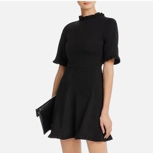 NWT Aqua Short Sleeve Ruffled A-Line Dress Solid Black Size Medium